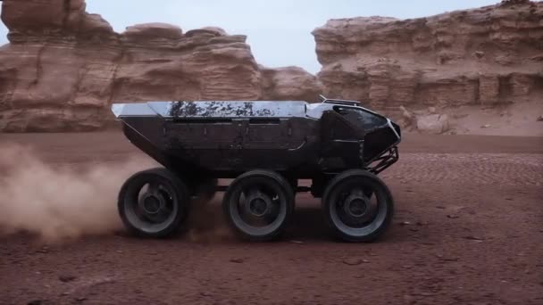 Rover Elettrico Sul Pianeta Alieno Superficie Marte Animazione Realistica — Video Stock