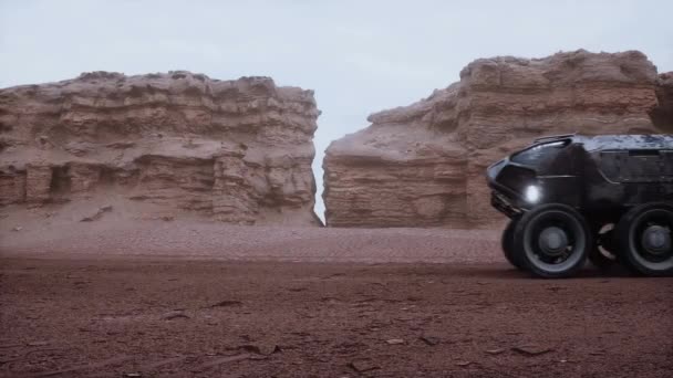 Rover Listrik Planet Asing Permukaan Mars Animasi Realistis — Stok Video