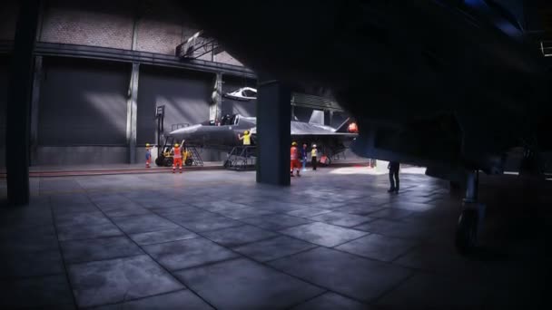 공장에 전투기 제트기 35의 현실적인 애니메이션 — 비디오