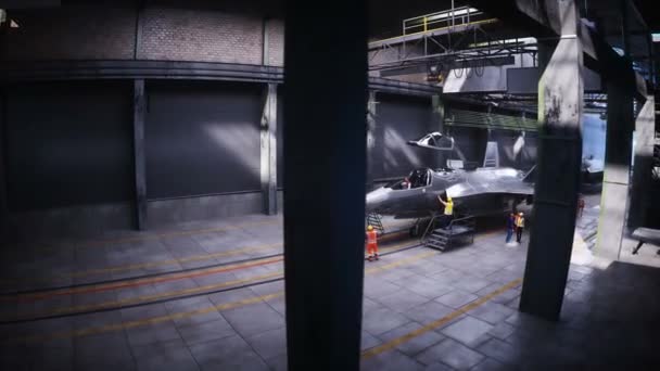 Producción Caza Militar Jet Fábrica Arma Fábrica Militar Animación Realista — Vídeo de stock