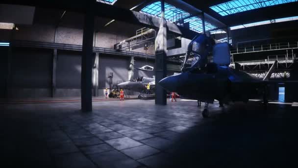 Producción Caza Militar Jet Fábrica Arma Fábrica Militar Animación Realista — Vídeo de stock