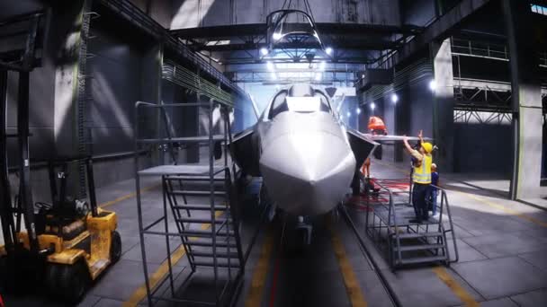 Produktion Militärt Stridsflygplan Fabriken Militärt Fabriksvapen Realistisk Animation — Stockvideo
