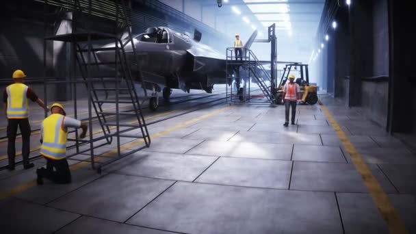 Produkcja Wojskowego Myśliwca Fabryce Wojskowa Broń Fabryczna Realistyczna Animacja — Wideo stockowe