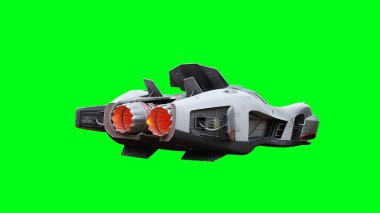 Fütürist uçan araba, taksi. Yeşil Ekran izole et.