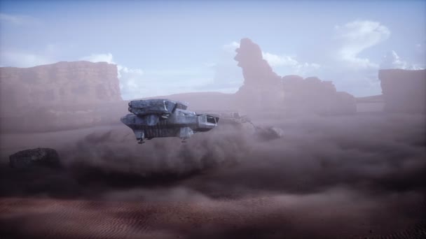 Nave Espacial Futurista Voladora Planeta Alienígena Marte Animación Realista — Vídeos de Stock