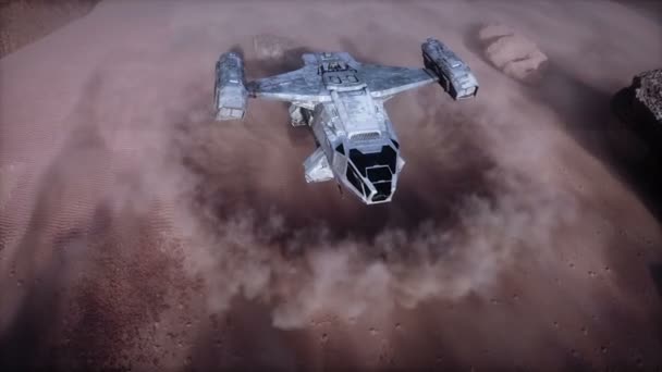 Létající Futuristická Vesmírná Loď Cizí Planetě Mars Realistická Animace — Stock video