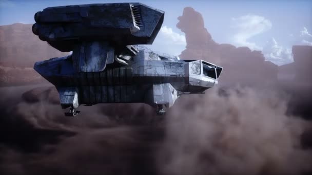 Летающий Футуристический Космический Корабль Чужой Планете Марс Реалистичная Анимация — стоковое видео