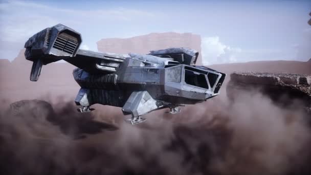 Nave Espacial Futurista Voladora Planeta Alienígena Marte Animación Realista — Vídeos de Stock