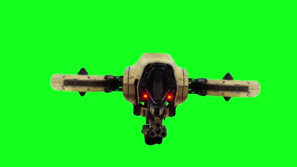 Volar Militar Droide Guerra Bot Pantalla Verde — Vídeo de stock