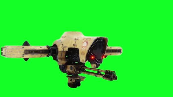 Vliegend Militair Oorlogsdroid Bot Groen Scherm — Stockvideo