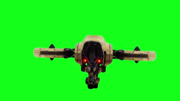 Vliegend Militair Oorlogsdroid Bot Groen Scherm — Stockvideo