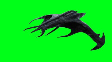 Uzaylı korkunç uzay gemisi. Yeşil Ekran.