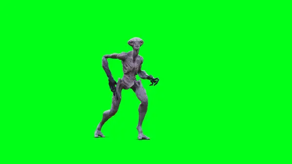 Scary Alien green screen isolate. 3d rendering