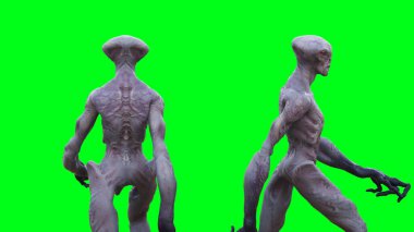 Korkunç Uzaylı yeşil ekran izole edildi. 3d oluşturma