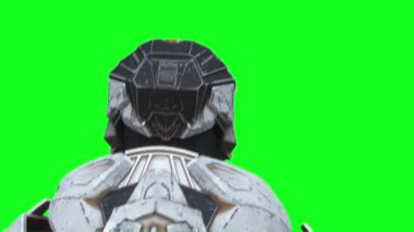 Askeri gelecekçi sayborg, robot. Gerçekçi 4k yeşil ekran animasyonu