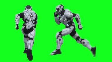 Askeri gelecekçi sayborg, robot. Gerçekçi 4k yeşil ekran animasyonu