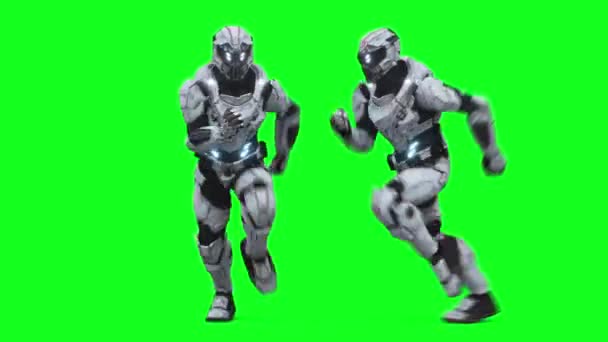 Military Futuristic Cyborg Robot Realistic Green Screen Animation — Stock Video