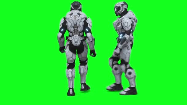 Cyborg Futuriste Militaire Robot Animation Réaliste Écran Vert — Video