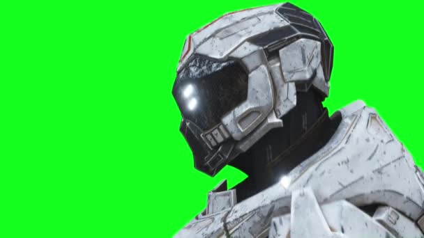 Katonai Futurisztikus Kiborg Robot Realisztikus Zöld Képernyős Animáció — Stock videók