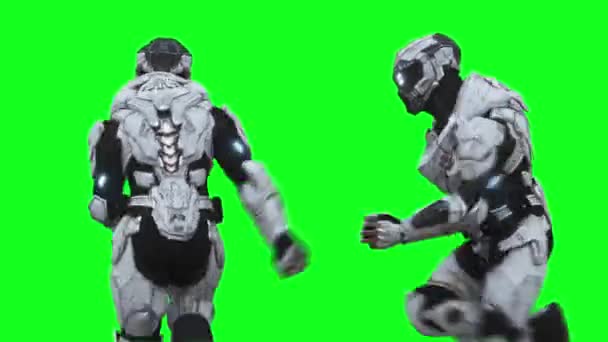 Военный Футуристический Киборг Робот Анимация Зеленым Экраном — стоковое видео