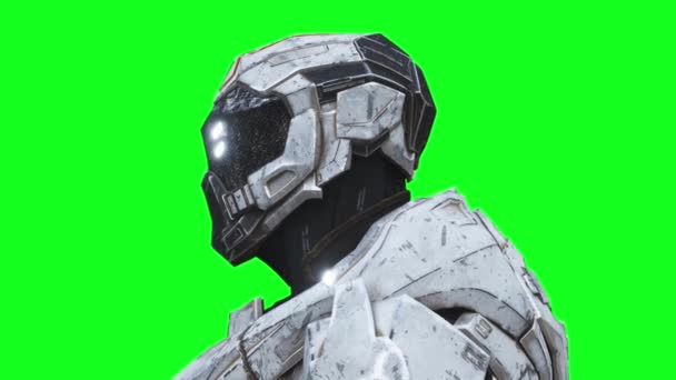 Militär Futuristisk Cyborg Robot Realistisk Grön Skärm Animation — Stockvideo