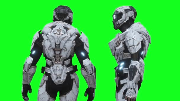 Wojskowy Futurystyczny Cyborg Robocie Realistyczna Animacja Zielonego Ekranu — Wideo stockowe