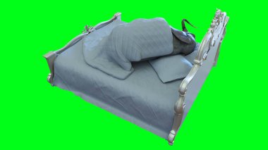 Battaniyenin altında uyuyan komik fil. 3d oluşturma