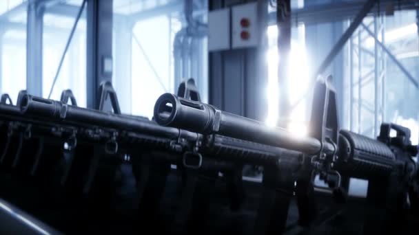 Amerikansk Militær Maskingevær Produktionslinje Fabriksproces Krigsbegrebet Realistisk Animation – Stock-video