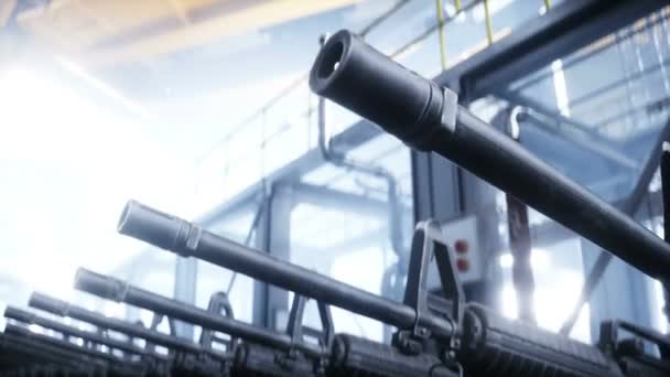 Línea Producción Ametralladora Militar Estadounidense Proceso Fábrica Concepto Guerra Animación — Vídeo de stock