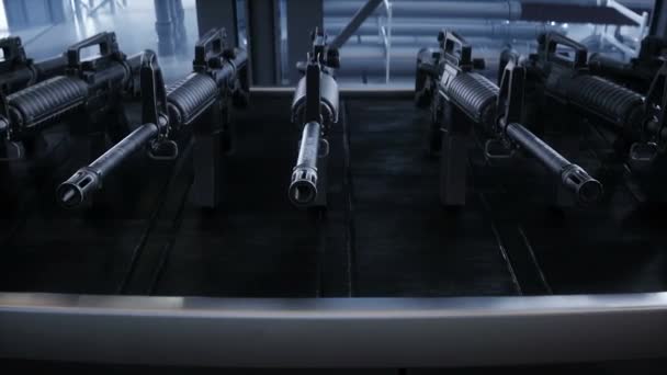 美国军用机枪M16生产线 工厂工艺 战争概念 现实的4K动画 — 图库视频影像