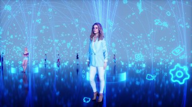 Küresel dijital alandaki insanlar. İletişim ve gelecek kavramı