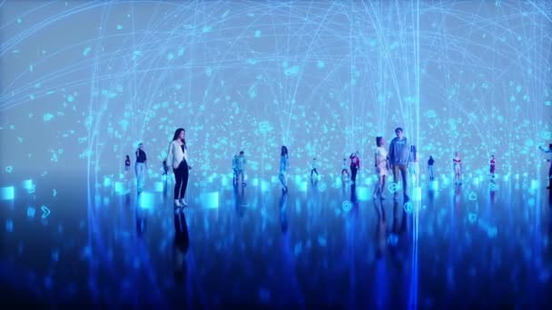 Les Gens Dans Espace Numérique Mondial Communication Concept Futur — Video