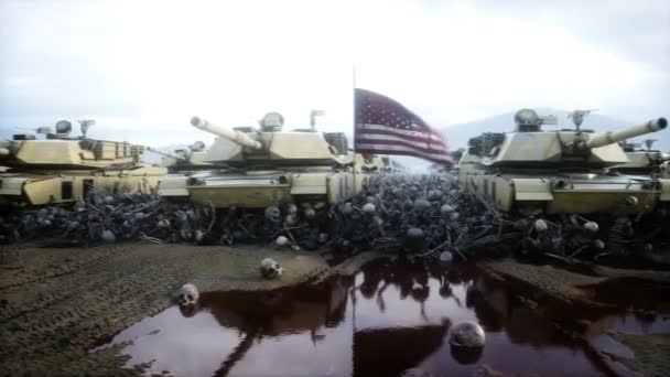 Amerikanische Militärpanzer Abrams Und Totenköpfe Hilfe Für Die Ukraine Antikriegskonzept — Stockvideo