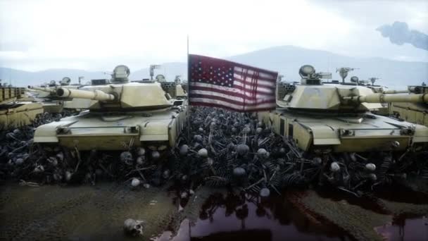美国军用坦克亚伯拉罕和骷髅 帮我找乌克兰人反战概念 — 图库视频影像