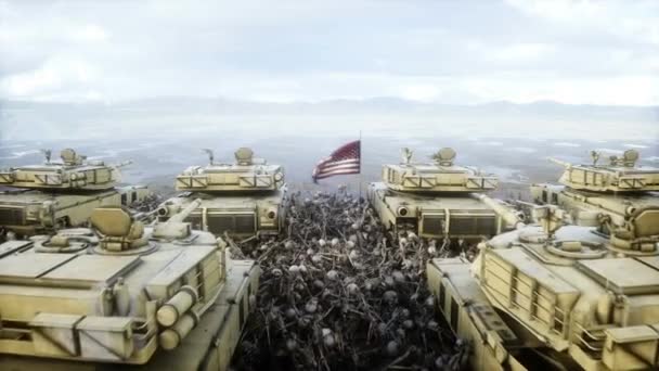 American Military Tanks Abrams Skulls Help Ukraine War Concept — Stock Video