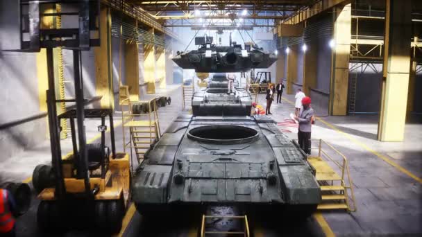 Produção Tanque Batalha Militar Russo Fábrica Arma Fábrica Militar Animação — Vídeo de Stock