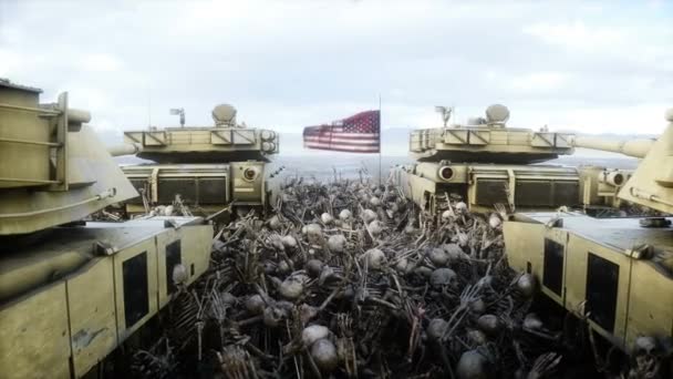 Americké Vojenské Tanky Abrams Lebky Pomoc Pro Ukrajinu Antiválečný Koncept — Stock video