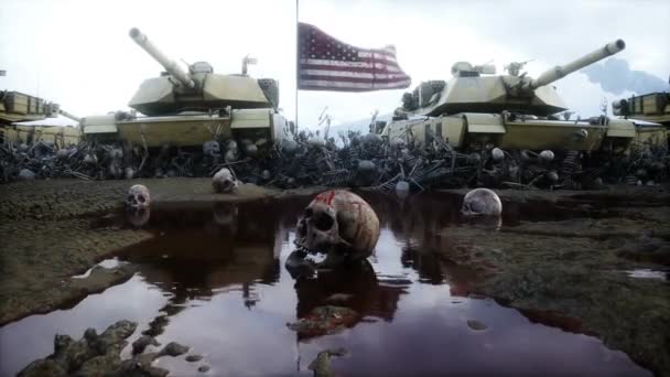 Amerikai Katonai Tankok Abrams Koponyák Segíts Ukrajnának Háborúellenes Koncepció — Stock videók