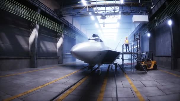Producción Caza Militar Jet Raptor Fábrica Arma Fábrica Militar Animación — Vídeos de Stock