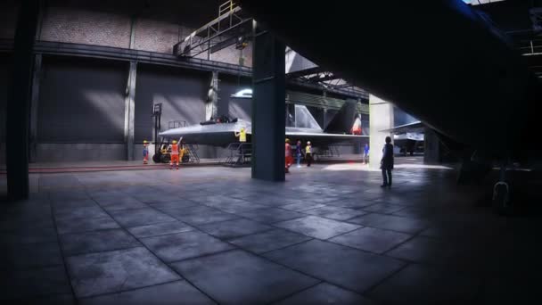 Produktion Militärt Stridsflygplan Raptor Vid Fabriken Militärt Fabriksvapen Realistisk Animation — Stockvideo