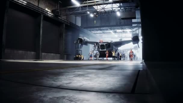 Výroba Vojenské Futuristické Lodi Továrně Budoucí Koncept Realistická Animace — Stock video