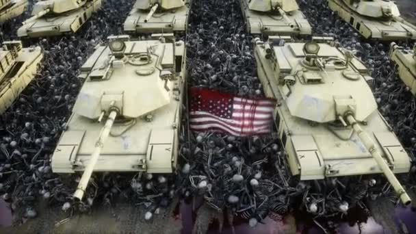 Tanques Militares Estadounidenses Abrams Cráneos Ayuda Para Ucrania Concepto Guerra — Vídeos de Stock