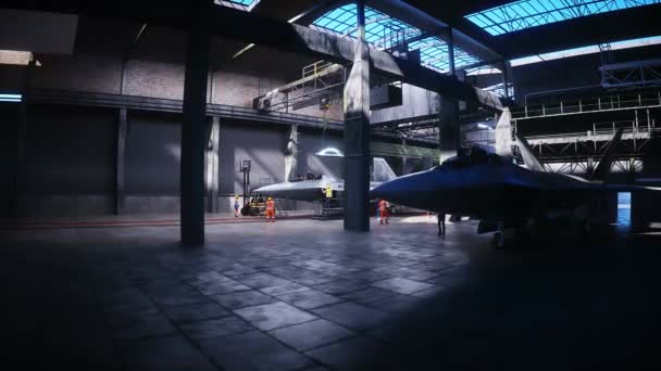 Produkcja Wojskowego Myśliwca Raptor Fabryce Wojskowa Broń Fabryczna Realistyczna Animacja — Wideo stockowe