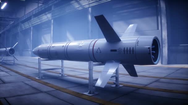 Fábrica Cohetes Tácticos Militares Línea Producción Concepto Guerra Animación Realista — Vídeo de stock