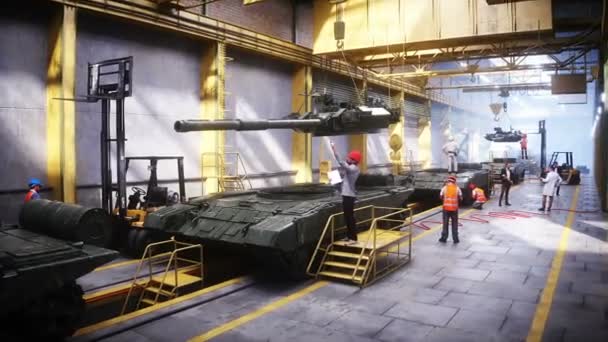 Producción Tanque Batalla Ruso Militar Fábrica Arma Fábrica Militar Animación — Vídeos de Stock