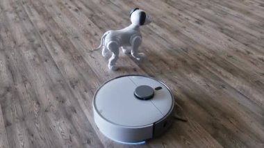 Küçük komik robot akıllı köpek ve elektrikli süpürge robotu.