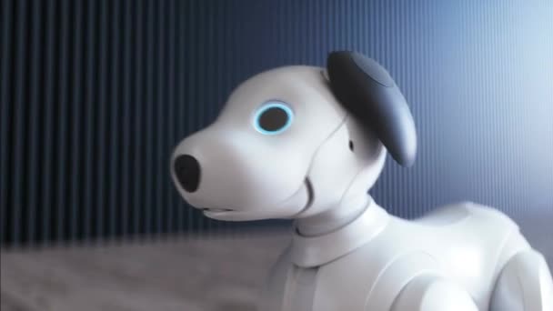 Μικρό Αστείο Ρομποτικό Έξυπνο Σκυλί Ξυπνάει Στο Δωμάτιο — Αρχείο Βίντεο
