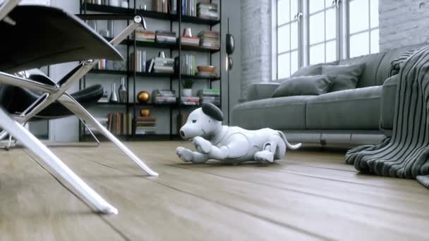 Malý Vtipný Robot Chytrý Pes Probudí Místnosti — Stock video