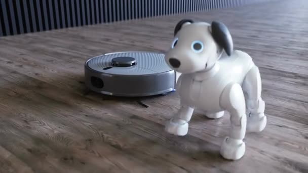 Malé Vtipné Robotické Inteligentní Pes Vysavač Robot — Stock video