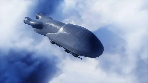 Nave Futurista Militar Volar Las Nubes Invasión Renderizado Fotos de stock